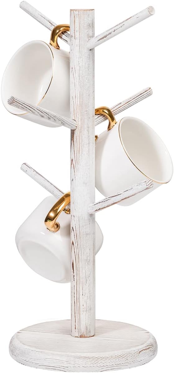 Dorhors Mug Holder Tree,Coffee Cup Holder with 6 Hooks, Wood Mug Rack for Counter,Coffee Bar Accessories and Orgnizer Station(Brown)