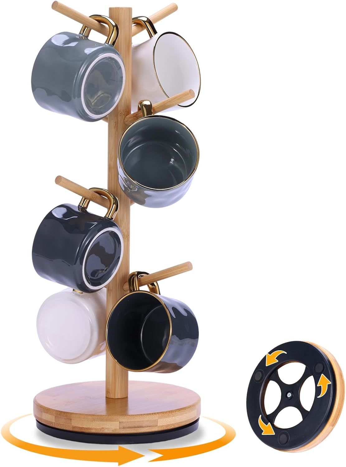 Mug Holder Tree, Upgraded 360° Rotated 8 Hooks Coffee Mug Holders for Counter, Bamboo Mug Rack Stand for Coffee Bar Accessories