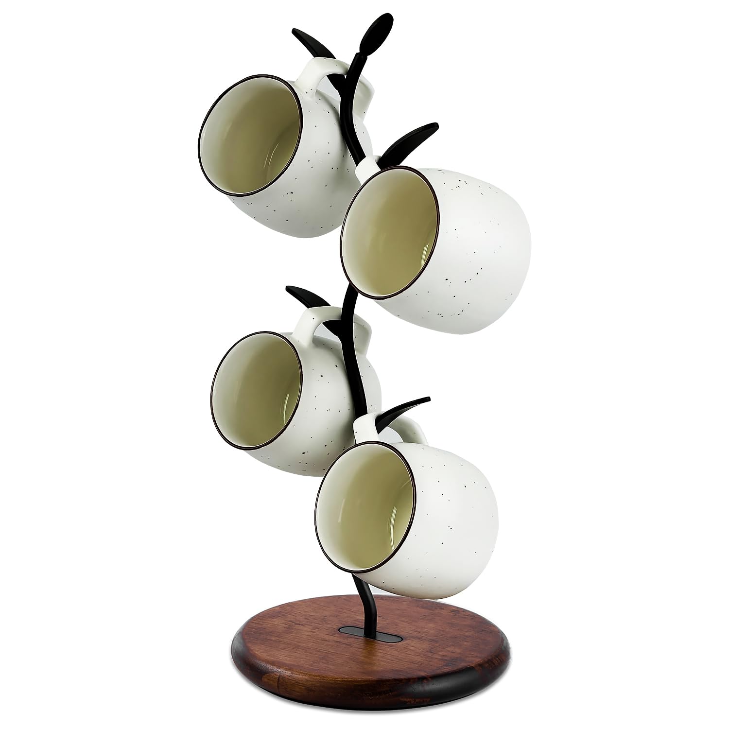 Mug Tree for Coffee Cups – Rustic Mug Holder Stand with 4 Hooks, Countertop Cup Rack for Coffee Bar & Kitchen Organization