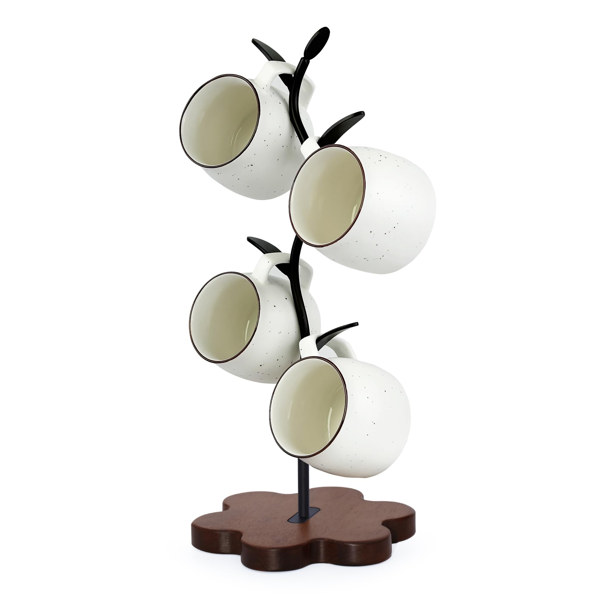 Mug Tree for Coffee Cups – Rustic Mug Holder Stand with 4 Hooks, Countertop Cup Rack for Coffee Bar & Kitchen Organization