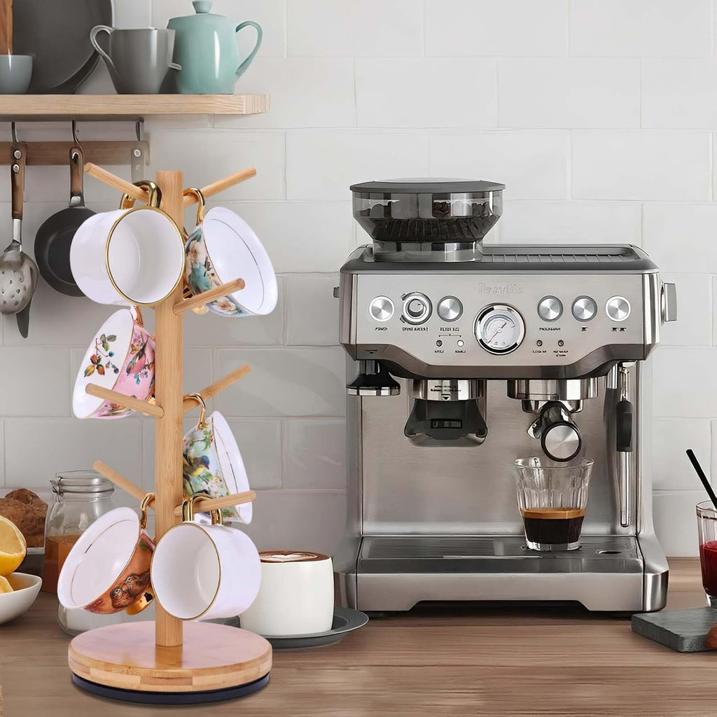 Mug Holder Tree, Upgraded 360° Rotated 8 Hooks Coffee Mug Holders for Counter, Bamboo Mug Rack Stand for Coffee Bar Accessories