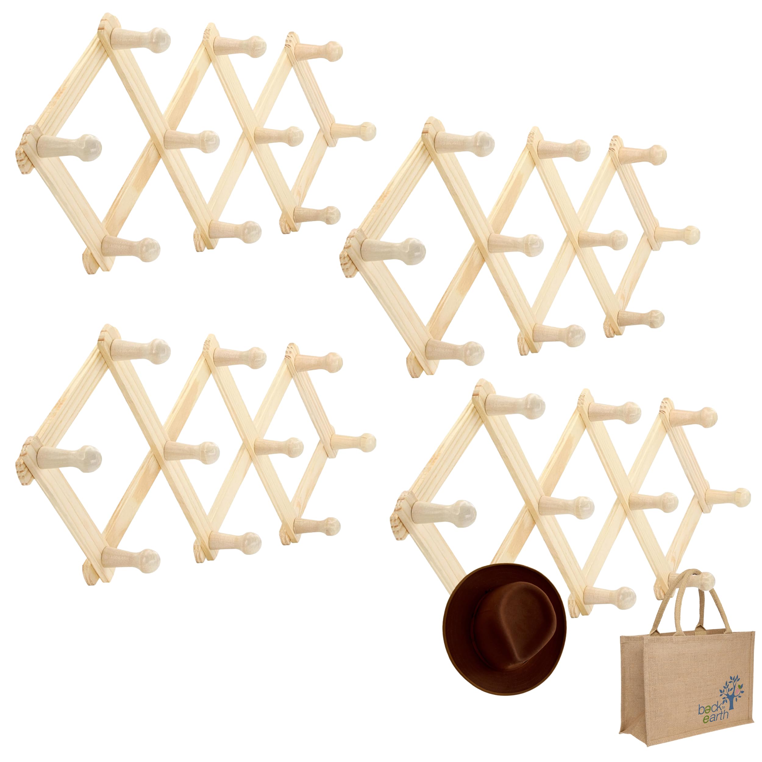 RAM-PRO Accordion Style Wood Expandable Rack Hat, Cap, Belt, Umbrella Coffee Mug Wall Wooden Pegs