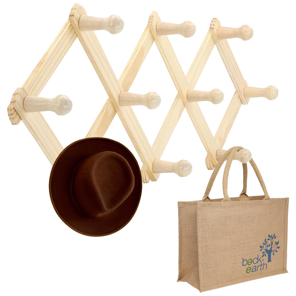 RAM-PRO Accordion Style Wood Expandable Rack Hat, Cap, Belt, Umbrella Coffee Mug Wall Wooden Pegs