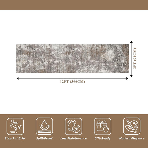 3x12 ft Long Hallway Runner Rug – Non-Slip Washable Carpet Runners for Kitchen Entryway Bathroom Modern Abstract Neutral Low-Pile Thin (Brown Beige,3x12)